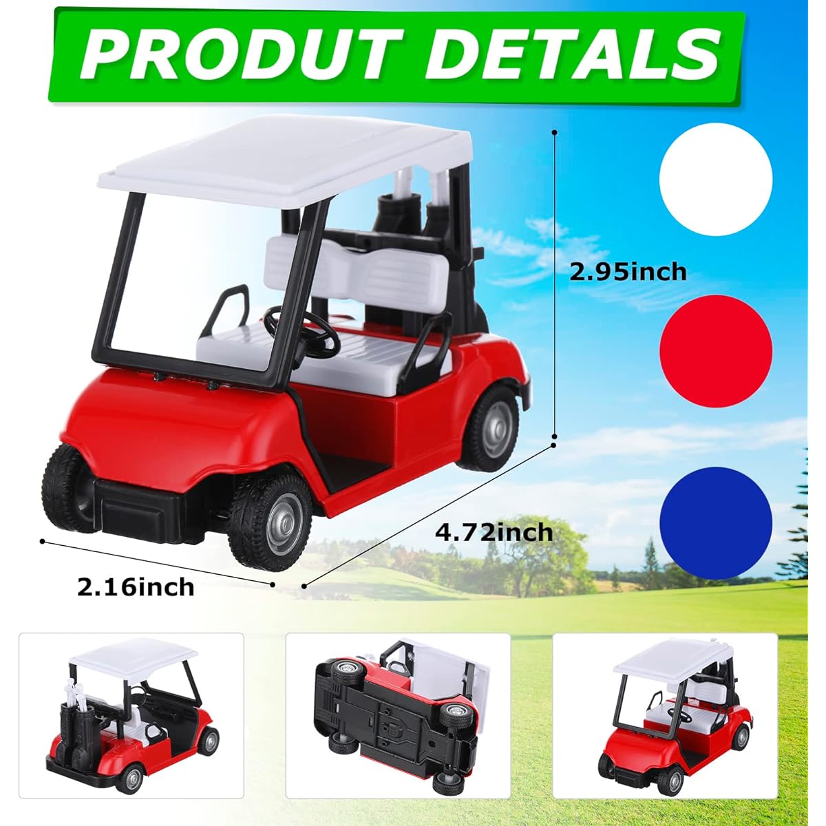 6pcs 4.72inch Mini Golf Cart Miniature Diecast Golf Cart Decorations Golf Birthday Decorations Metal Pull Back Die Cast Action Toys Golf Cart Table Golf Decorations Golf Party Decorations 1:20