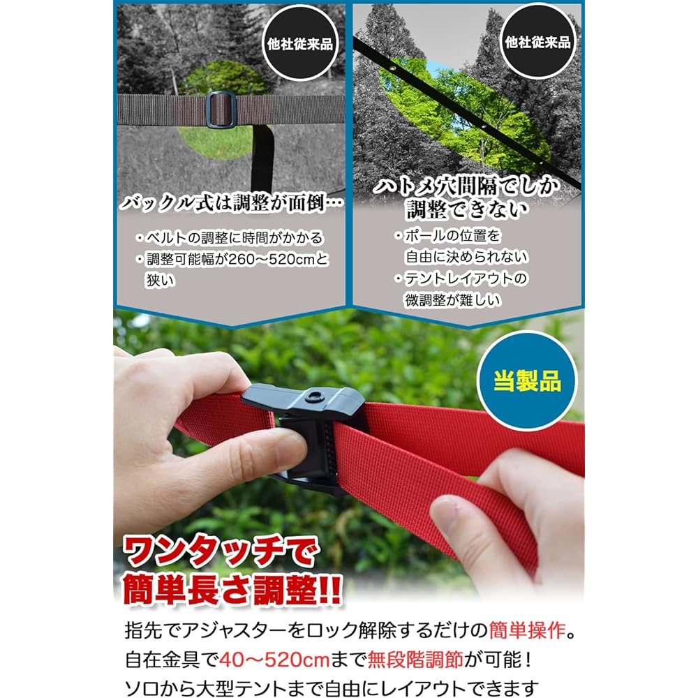 REVOR Tarp extension belt for Ogawa tensioning, one-touch length adjustment, load capacity 200kg, storage rubber cord included, 5m (black)