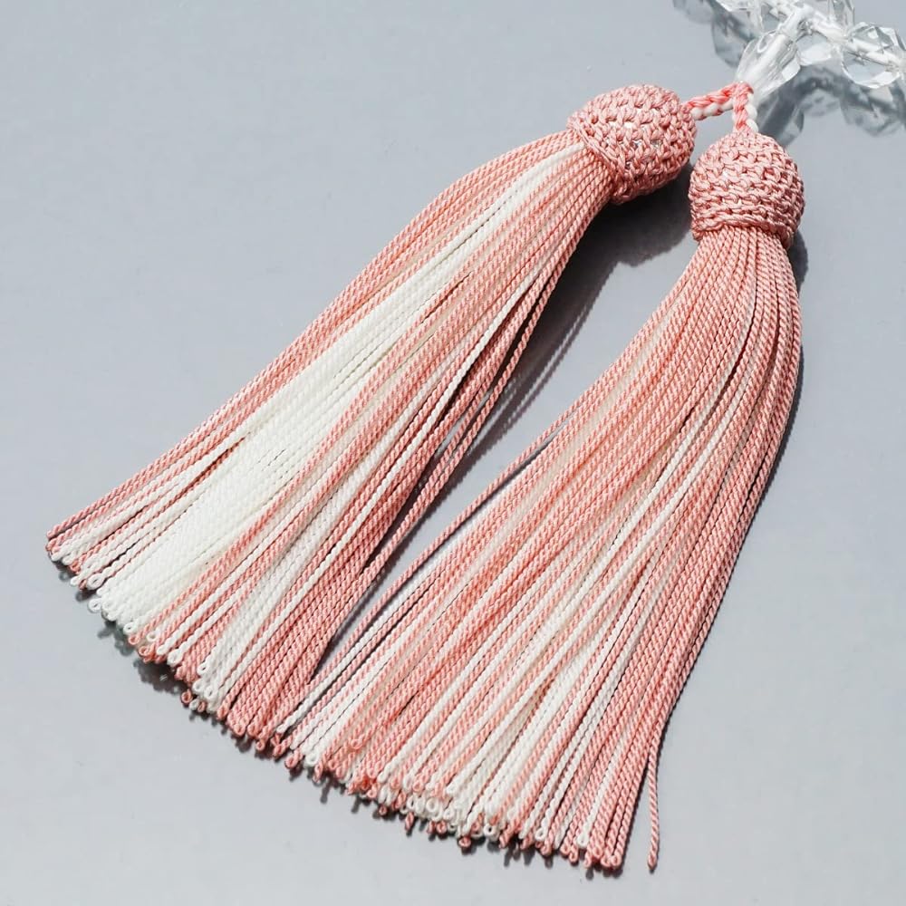 Prayer beads made in Japan <Made in Japan> Women's genuine crystal 32-sided cut Rose pyroxene included Pure silk tassel (100% silk) Handmade prayer beads Can be used by all sects Domestic prayer beads [Long-established prayer beads manufacturer founded o