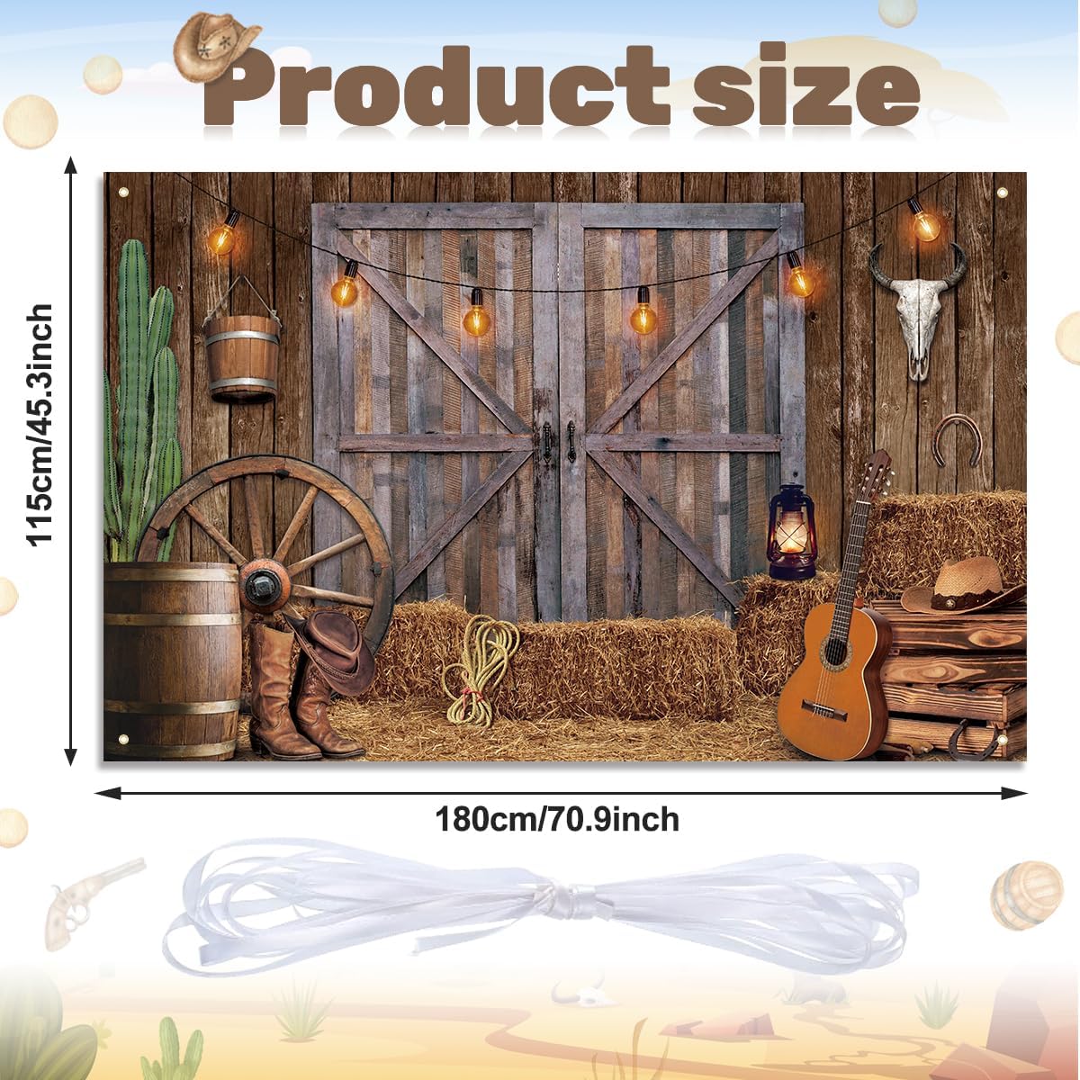 Partydream Western Cowboy Backdrop Cowboy Party Decorations Large Western Theme Banner Rustic Wild West Decor Wooden House Barn Photo Background for Kids Boys Birthday Baby Shower Western Party