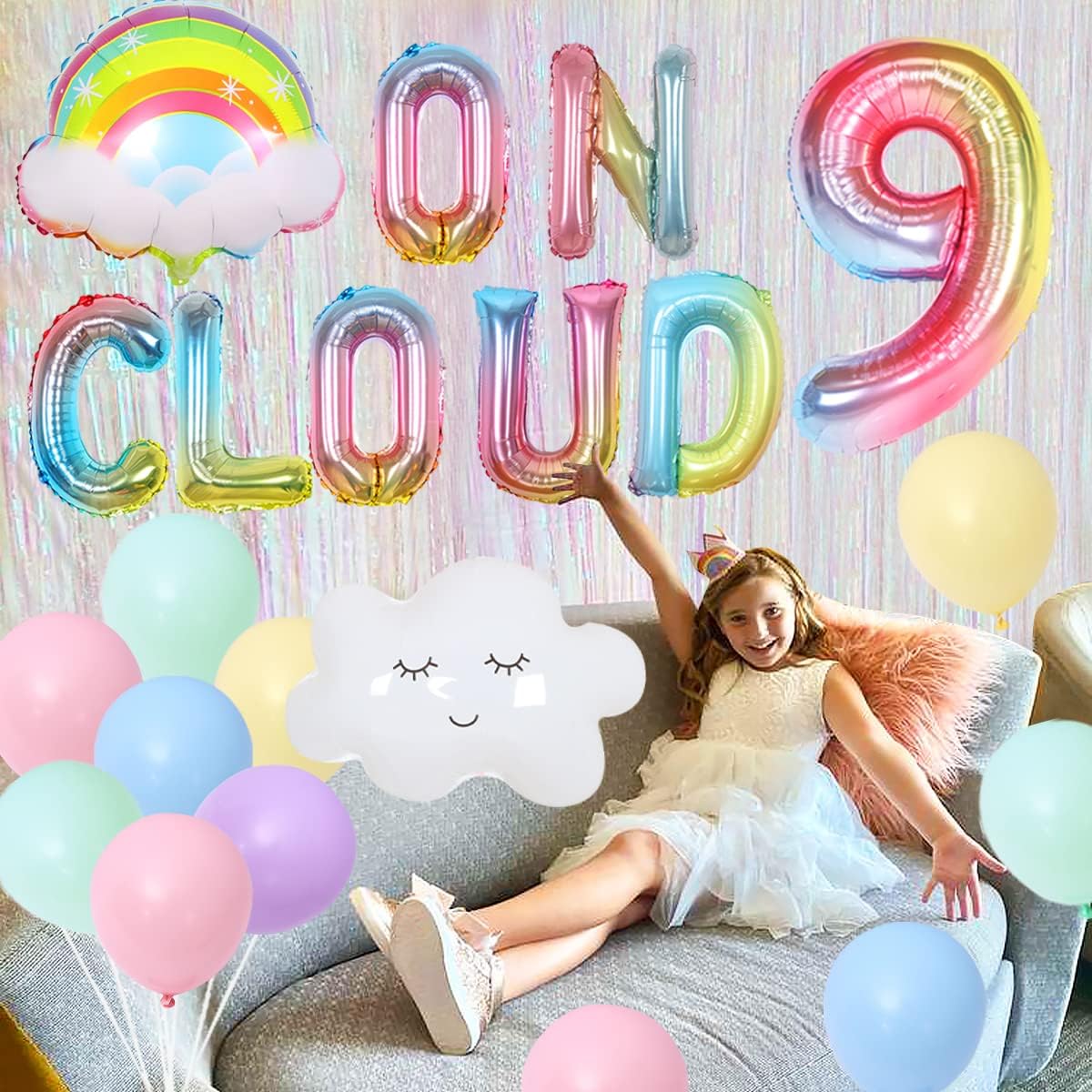On Cloud 9 Birthday Decorations for Girls, Gradient On Cloud 9 Balloons Pastel Rainbow Cloud Balloons Cloud Rainbow 9th Birthday Party Supplies