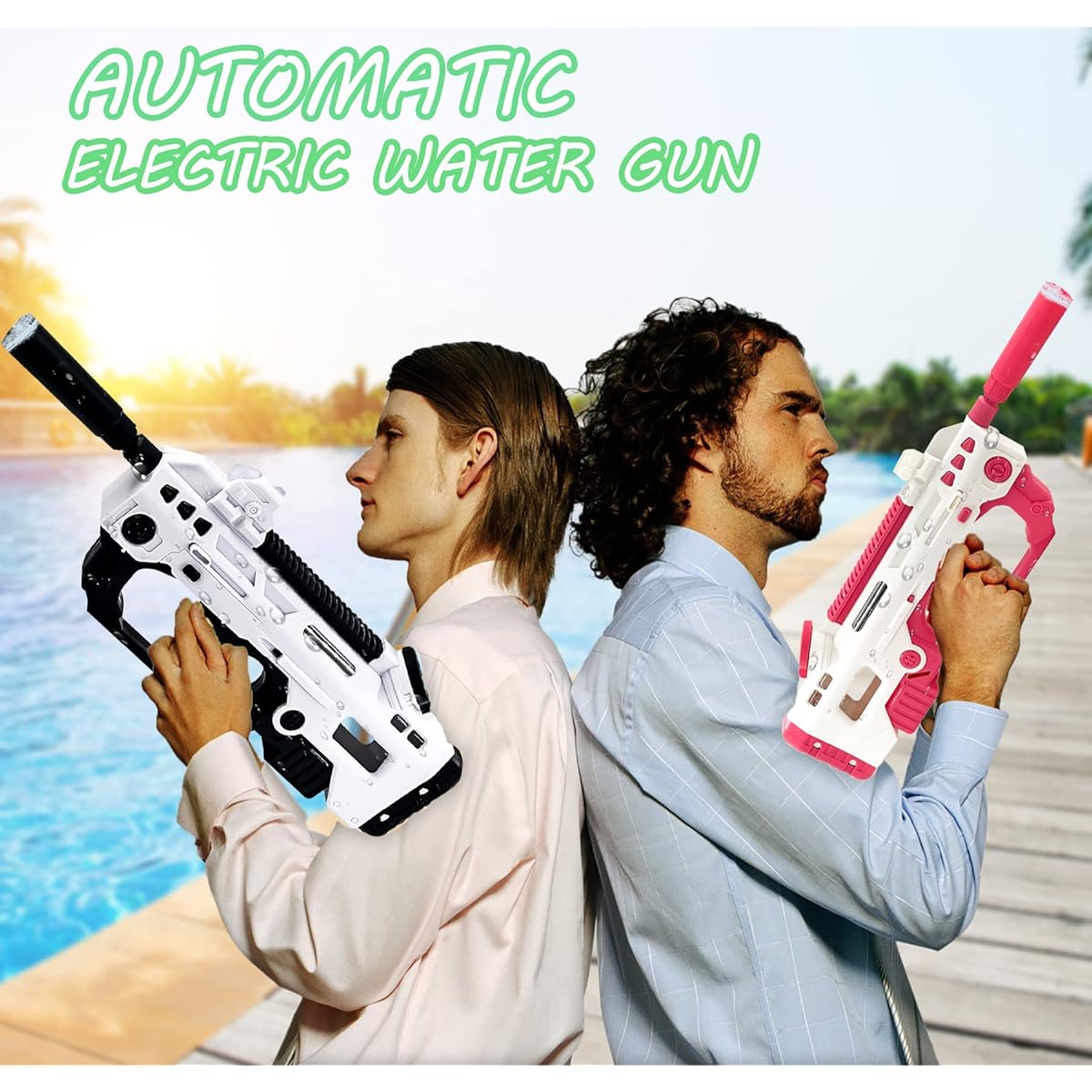 Electric Water Gun 32 Range Feet One Button Automatic Gun 330CC-800CC Capacity for Summer Swimming Pool Party Beach Outdoor Gift (Pink-C)