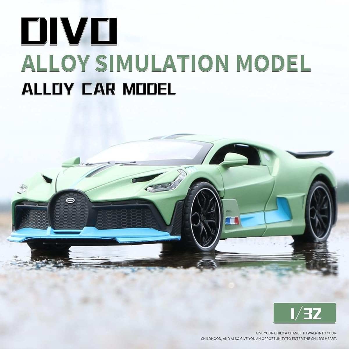 1:32 Bugatti Divo Zinc Alloy Pull Back Car Diecast Electronic Toy with Light and Music Decorative Mini Vehicle Toys Gift for Kids Boyfriend,Young People(Green)