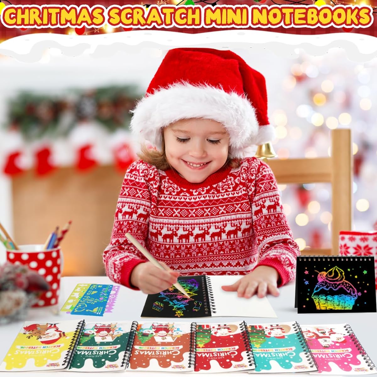 FEREDO Kids Christmas Gifts: 16 Pack Christmas Scratch Notes Bulk Purchase, Party Favors for Kids, Christmas Goodie Bags, Stocking Stuffers, Coloring Books, Craft Gifts for Kids, Classroom/Kids Bulk Purchase