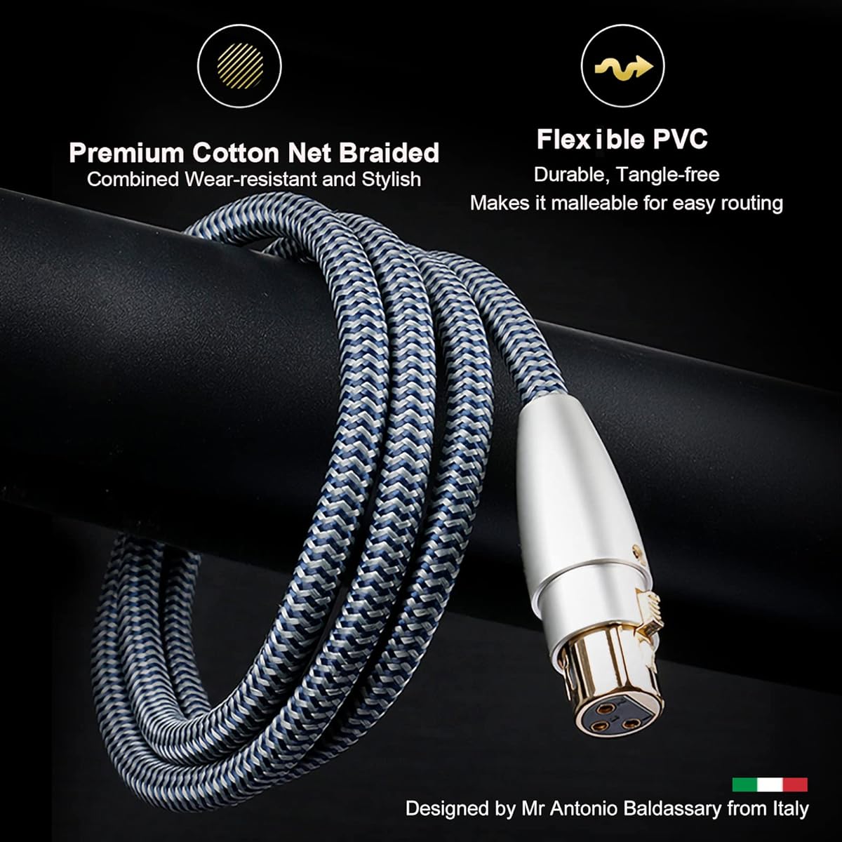 Impeto XLR Microphone Cable Single Crystal Copper Conductor 3 Pin Balanced XLR Speaker Cable Male to Female Microphone Cable 24K Gold Plated Pure Copper Connector IMP2210 5ft/1.5m 1 Pair
