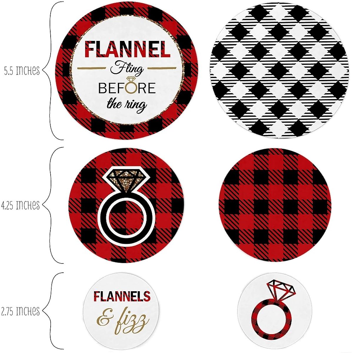 Big Dot of Happiness Flannel Fling Before the Ring - Buffalo Plaid Party Giant Circle Confetti - Bachelorette Party Decorations - 27 Large Confetti