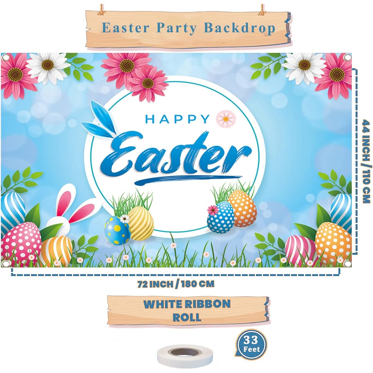 Happy Easter Backdrop Banner Decorations Easter Party Banner Photo Background Spring Easter Party Supplies 73 x 44 Inch