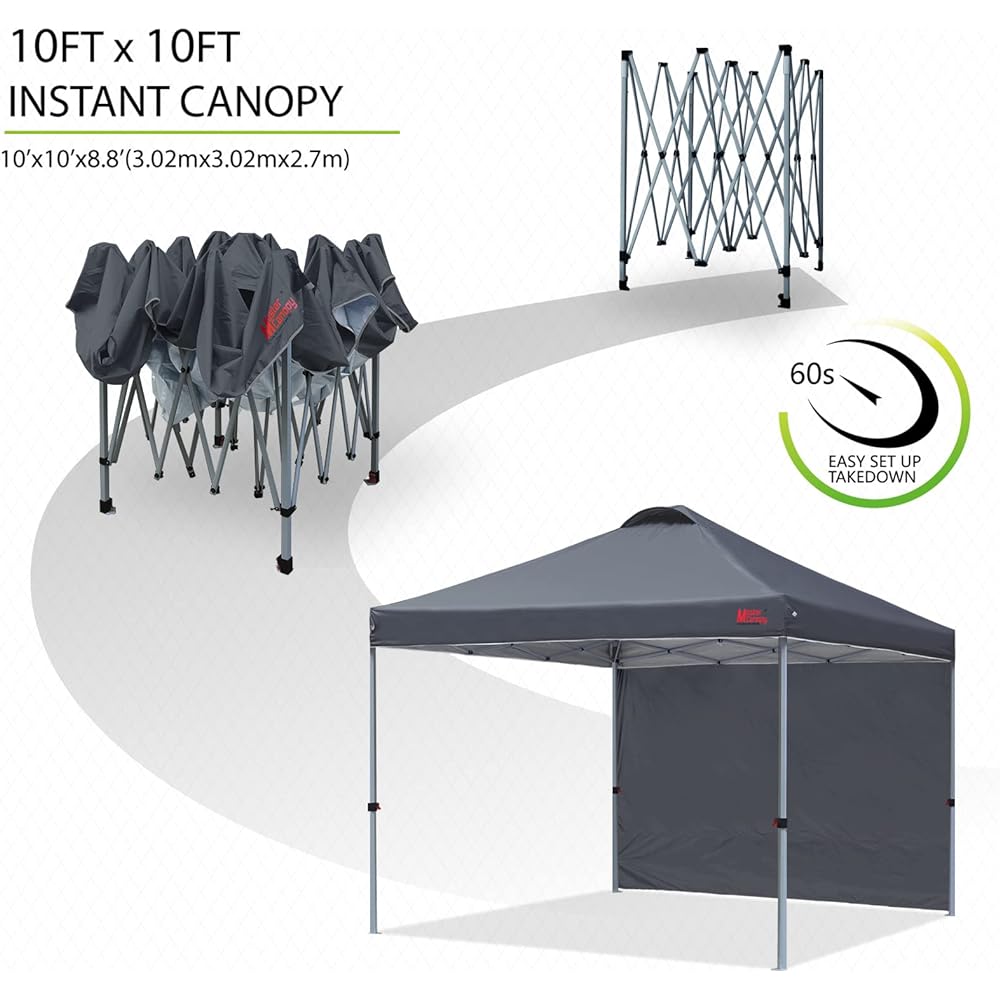 MASTERCANOPY One Touch Tarp Tent Side Sheet Set 2M/2.5M/3M 3 Level Adjustment Steel Frame Air Ventilation Water Resistant UV Protection Sunshade Sunshade Commercial Outdoor Use (Caster Bag Peg Rope Weight Bag Included) (3M, Deep Gray )