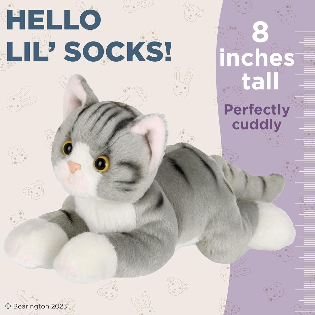 Bearington Lil' Socks Small Stuffed Animal Grey Striped Tabby Cat Kitten 8"
