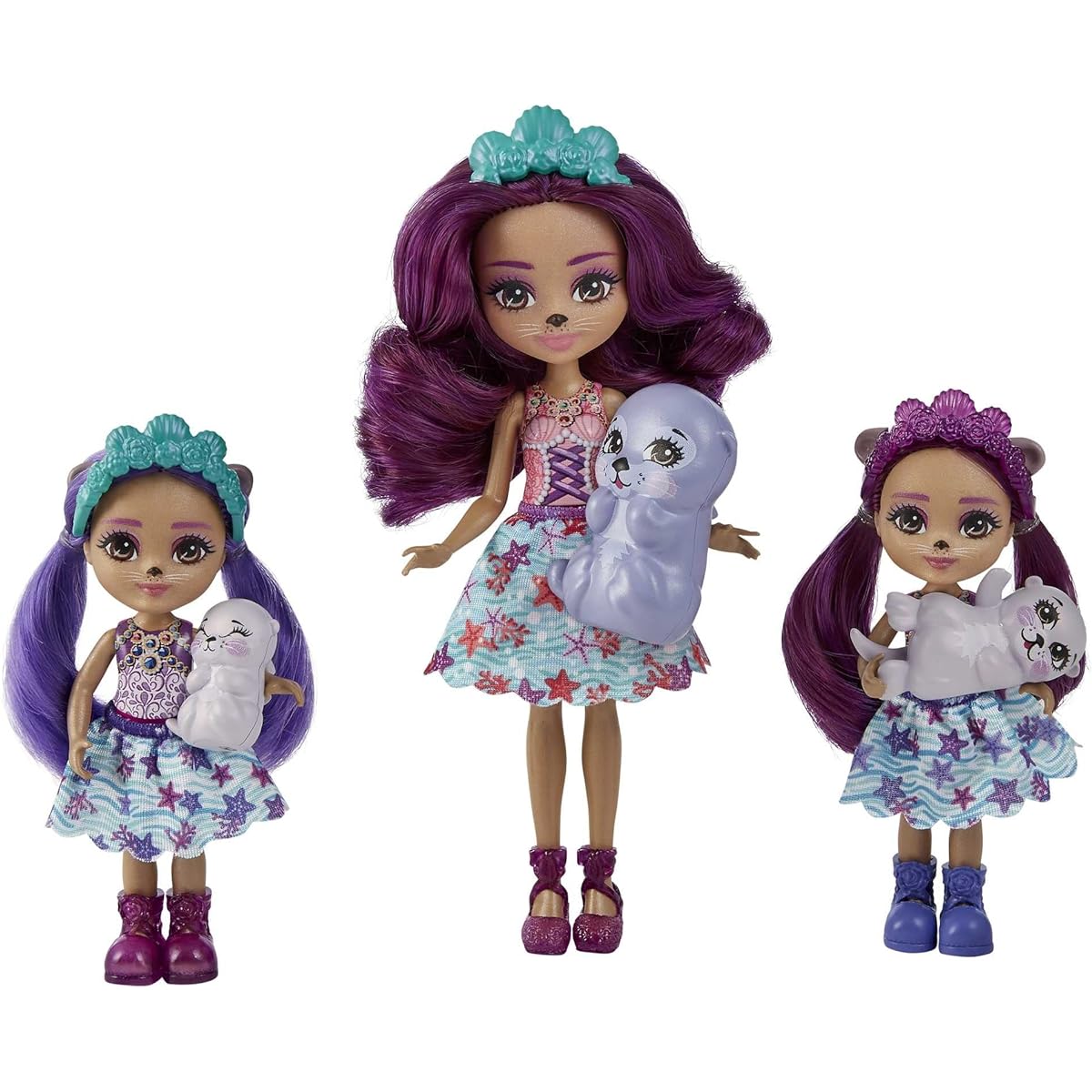 Enchantimals Family Toy Set, Ottavia Otter Doll (6-in) with Little Sibling Dolls (4-in) and 3 Otter Animal Figures, Great Gift for Kids Ages 3 and Up