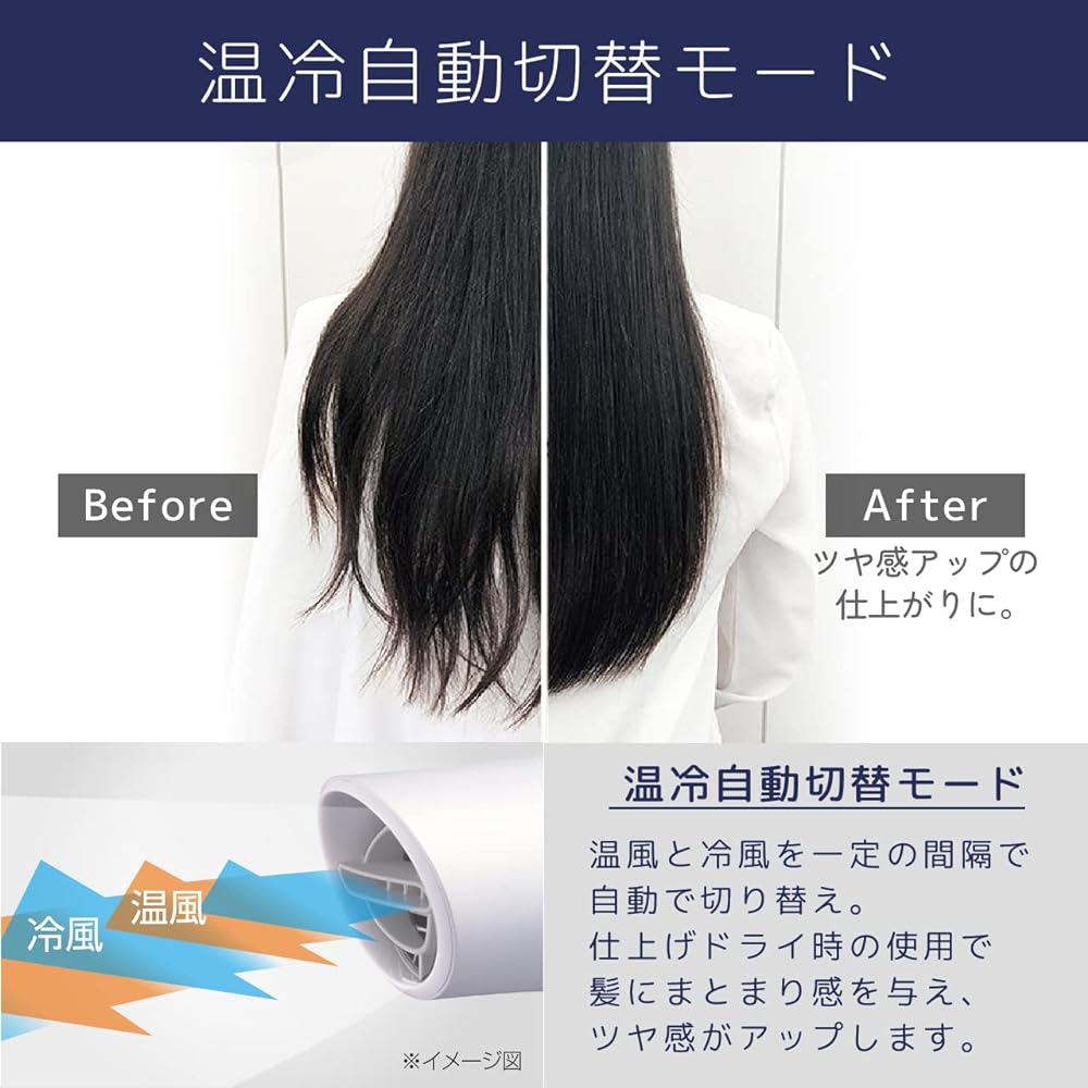 Koizumi Hair Dryer Monster, Large Air Volume, Quick Drying, Automatic Hot/Cold Switching, Negative Ion, White KHD-W805/W