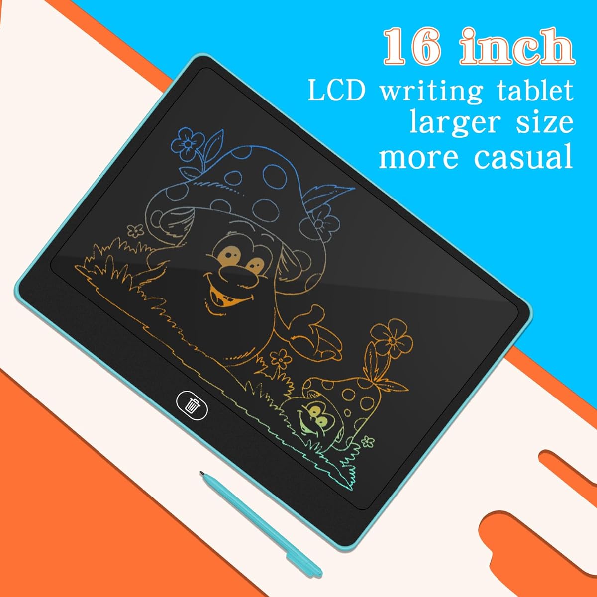 16 Inch LCD Writing Tablet for Kids Doodle Board Colorful Toddler Drawing Pad for Teens Girls Boys Gift Ideas for 3 4 5 6 7 8 Years Old Kids Blue