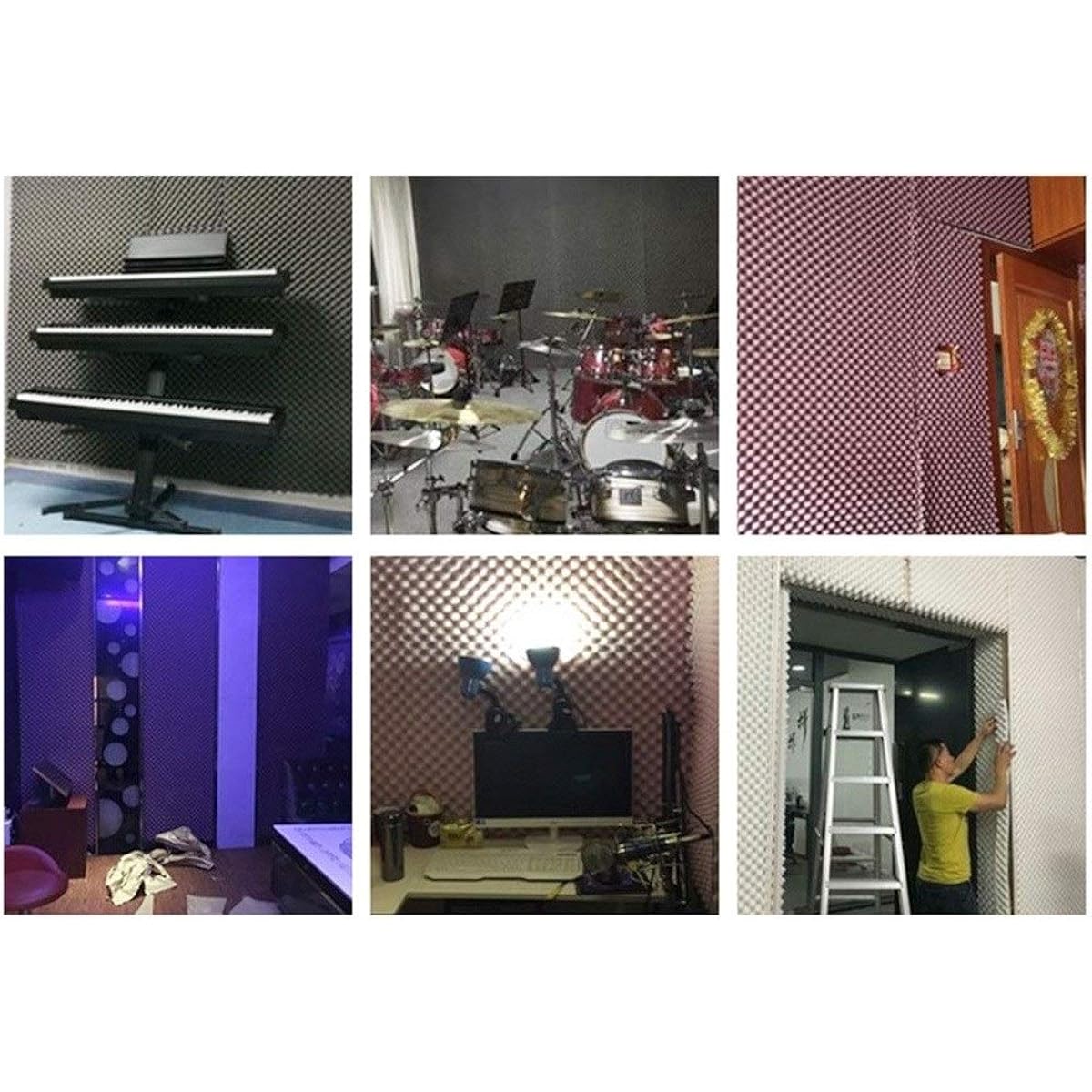 Soundproofing 1M Soundproof Cotton Wall Easy to Install Sound Absorbing Cotton Moisture Proof Fireproof Acoustic Panel Household Goods (Purple) (Gray)