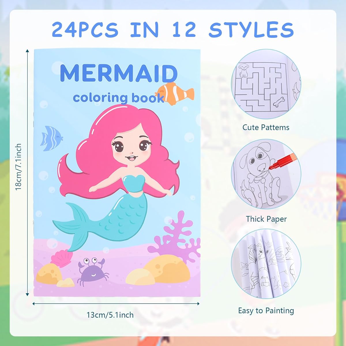 CAVENLLI Kids Coloring Books 24 Count with 24 Crayons, Small Activity Books, Mini Coloring Books Bulk, Ages 2-4-8-12, Small Activity Books, Birthday Party Favors, Gifts, Goodie Bag Fillers