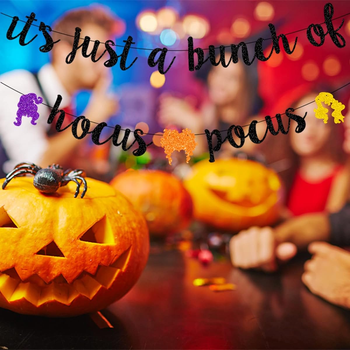 It's Just A Bunch of Hocus Pocus Banner, Glitter Halloween Decorations Banner Hocus Pocus Party Decorations Holiday Garland Photo Props Banner for Party Home Decorations