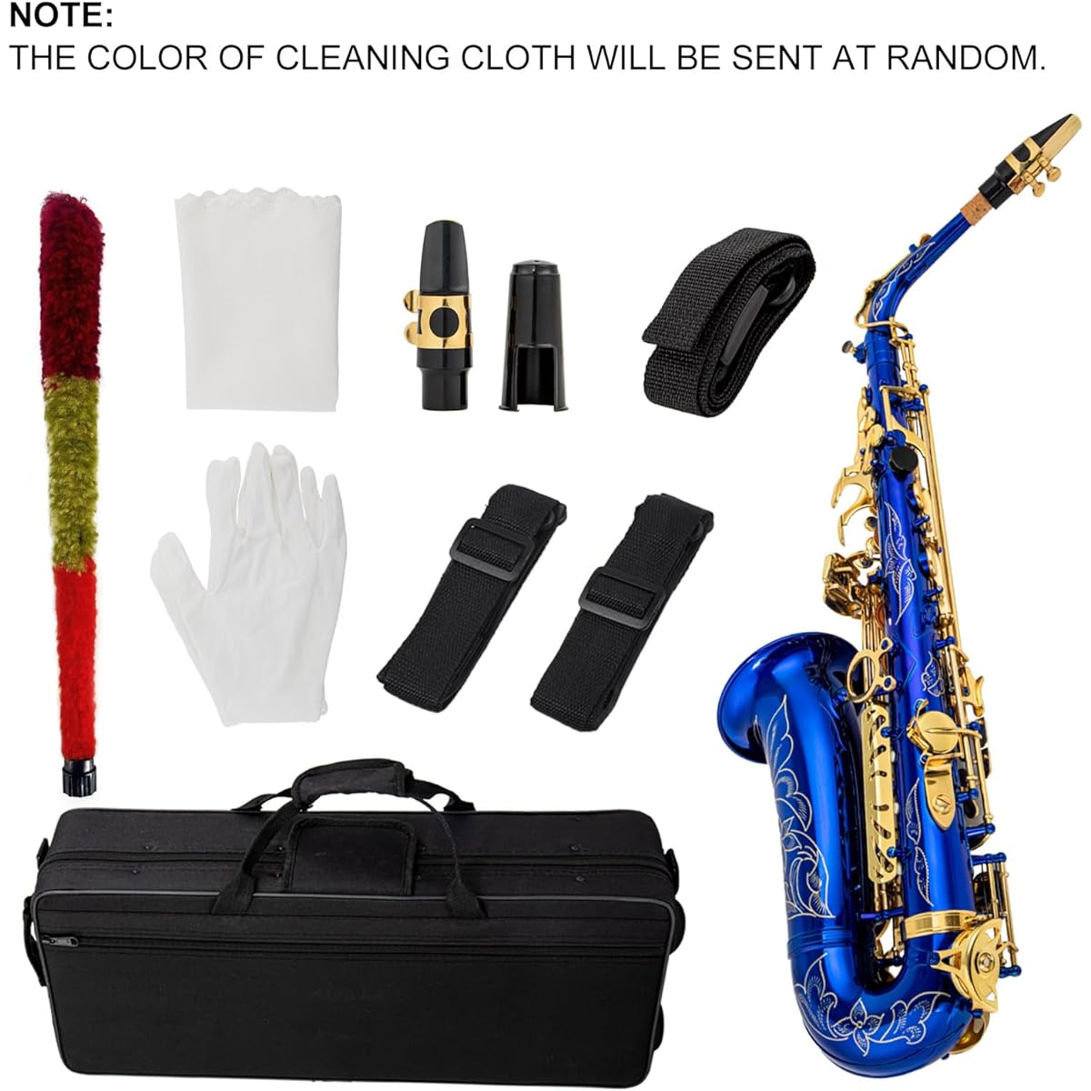 Btuty Eb Alto Saxophone Brass E Flat Saxophone 802 Key Type Woodwind Instrument with Cleaning Rod Cloth Gloves Strap Padded Case… (Blue)