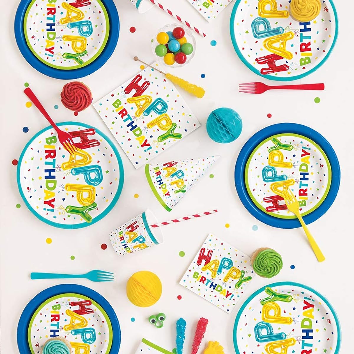 Unique Happy Balloon Birthday Party Round Dessert Paper Plates (8 Count)