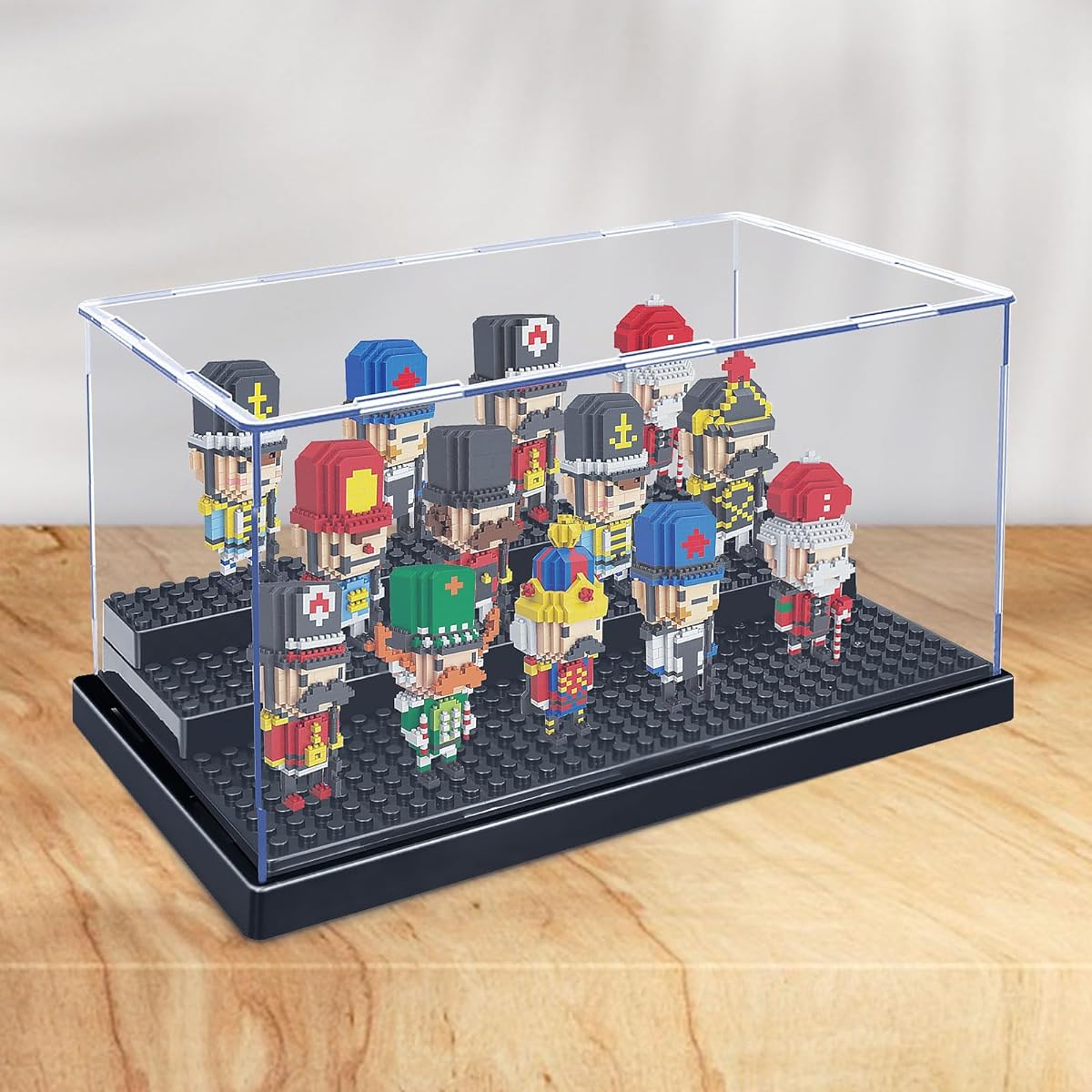 KKU Display Case for Mini Figure Action Figure Blocks, Acrylic Mini Figure Display Case Box Storage with 3 Movable Steps, Gift for Kids/Adults, Black - 2 Pack