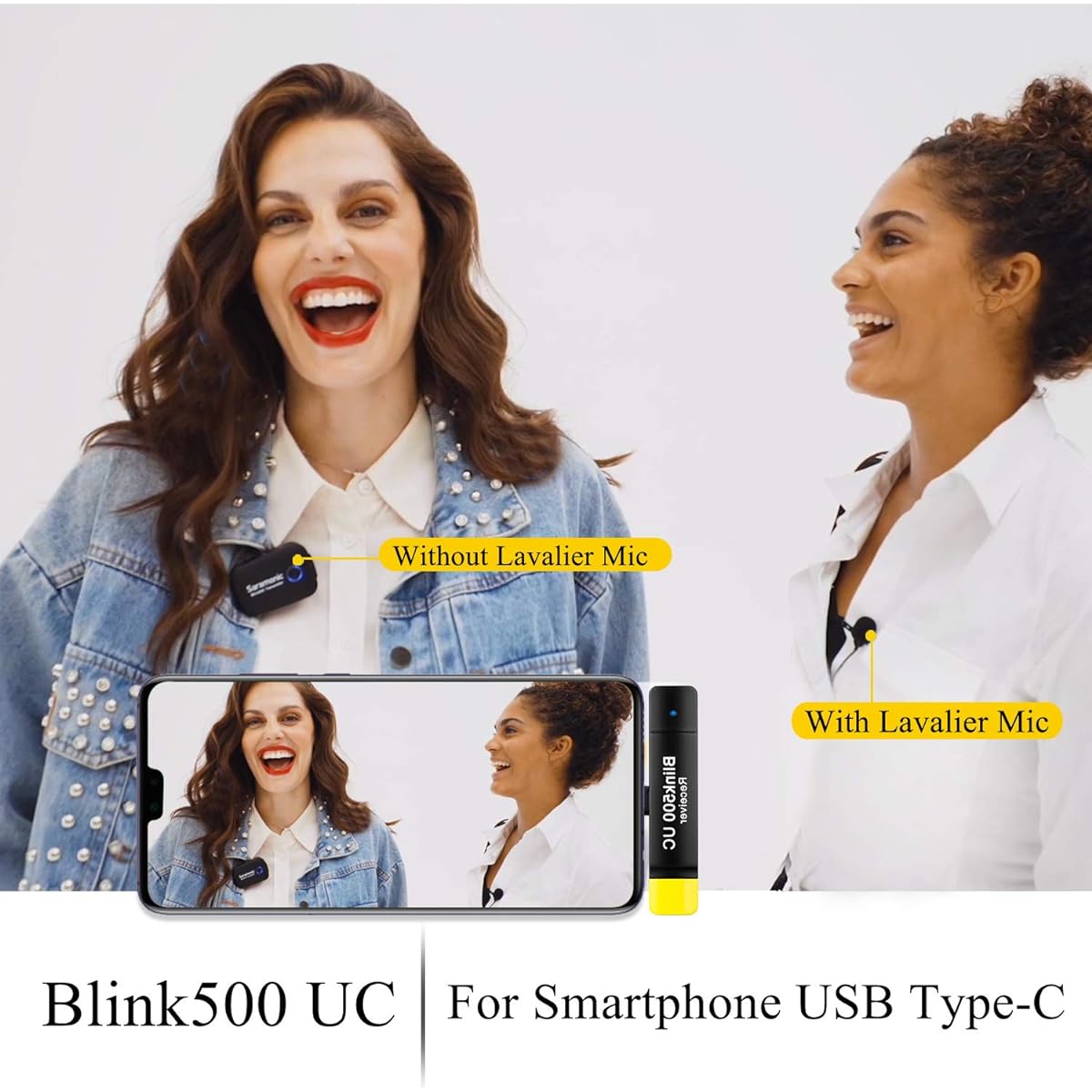 2.4GHz Wireless Microphone System Two Transmitters for USB-C Devices,Saramonic Ultra Compact Dual Channel Mic for Type-C Smartphones Pads Tablets Huawei Mate 10 Xiaomi LG Live