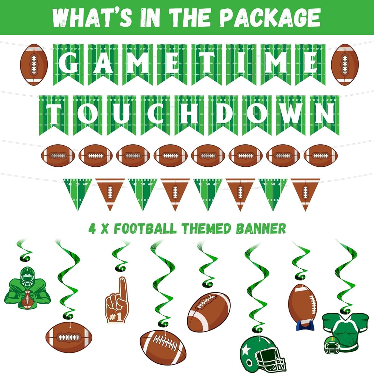 Football Hanging Swirl Banner Decoration Supplies Game Time Touchdown Banner Pennant Banner with Hanging Spirals for Sports Tailgate Game Day Birthday Party