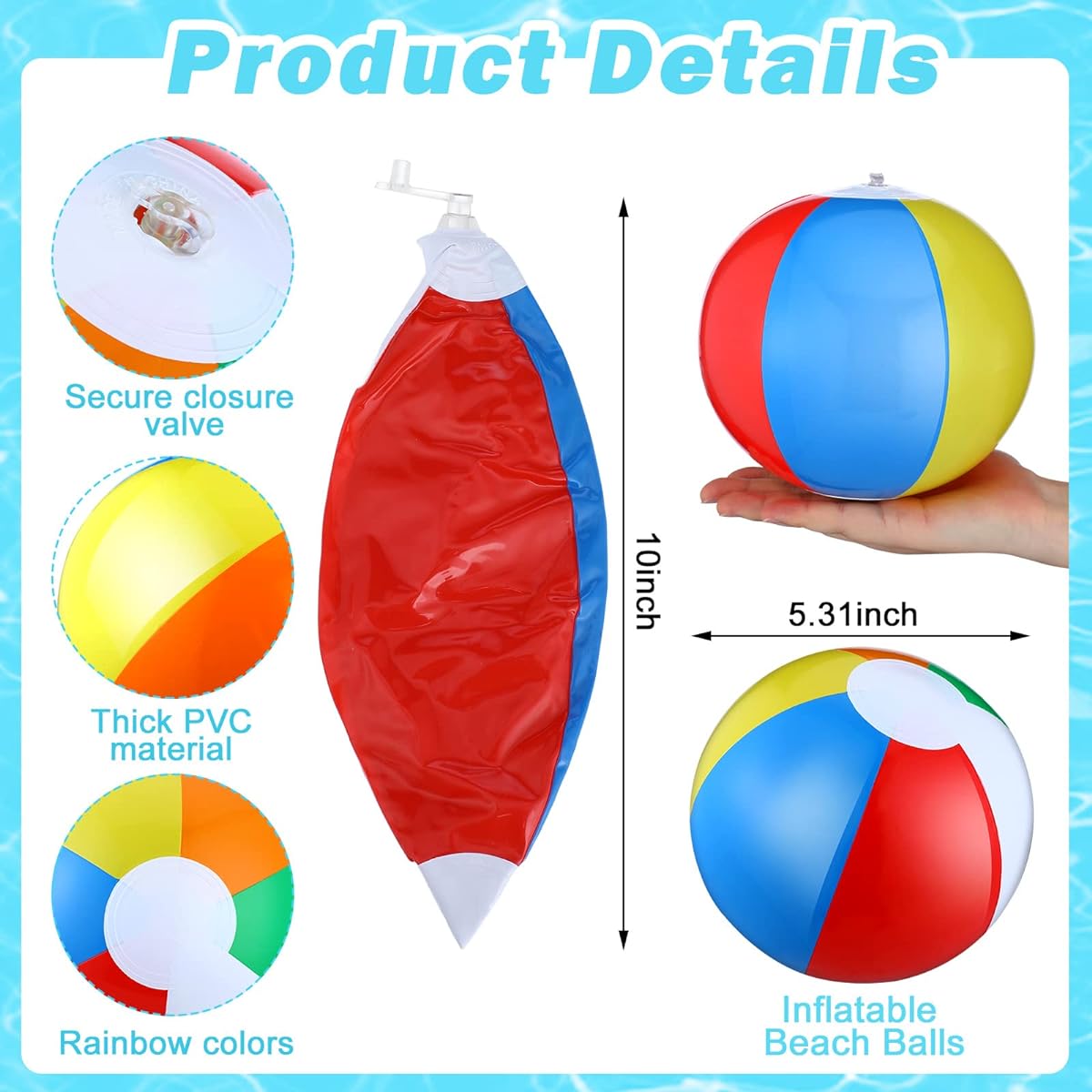 Tanlade Pool and Beach Party Favors - 36pcs 10" Inflatable Rainbow Beach Balls Bulk with 36 Sunglasses, Pool Party Supplies for Adults, Summer Birthday Pool Party Water Games Gifts, 72pcs