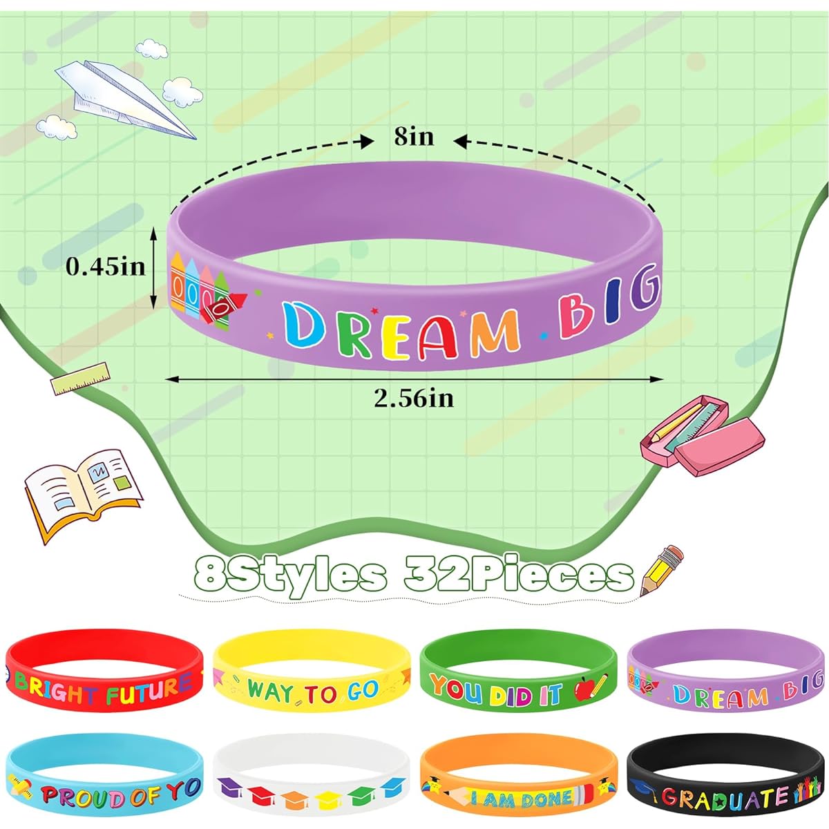 DTOFOOT 64pcs Preschool Graduation Party Favors 32pcs Kindergarten Congratulations Silicone Bracelets 32pcs Pre K Grad Button Badge Pins 2024 Graduation Party Gift Bag Stuffing Accessories