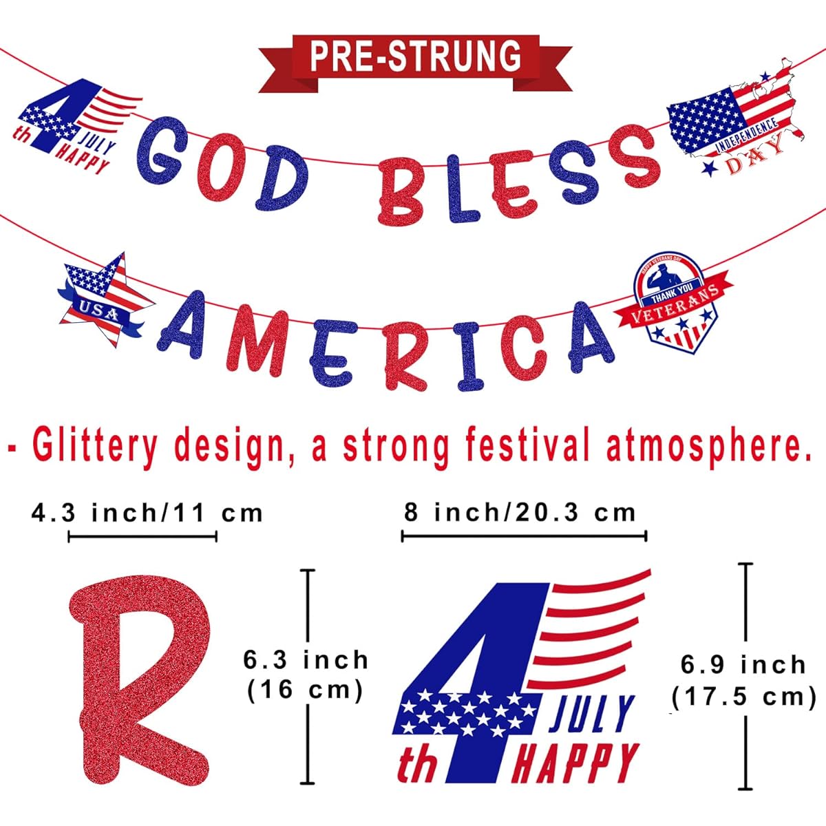 4th of July Decorations - Red White and Blue God Bless American Banner Independence Day Memorial Day Decorations Patriotic 4th of July Decorations