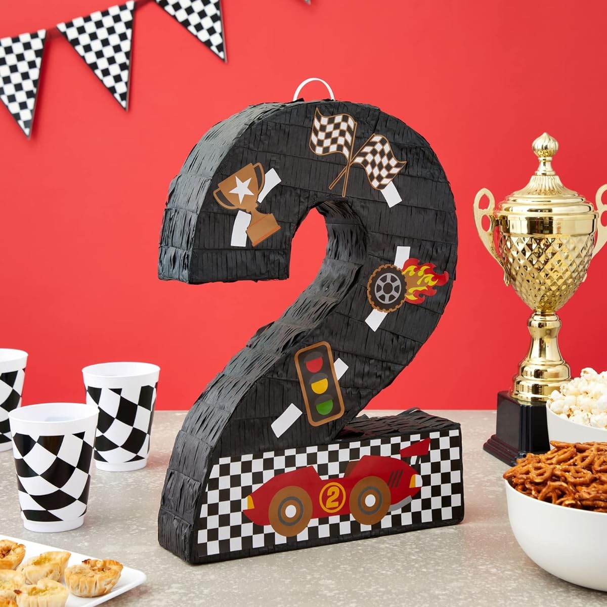 Number 2 Racing Car Pinata for Birthday Party (16.5 x 11.5 x 3 inches)