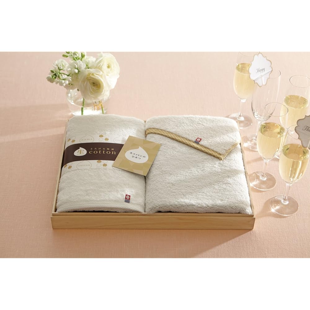 Tokuda imabari towel Japan Imabari Towel Raw Cotton Towel in Wooden Box Set Bath Towel x 1, Face Towel x 1 60870