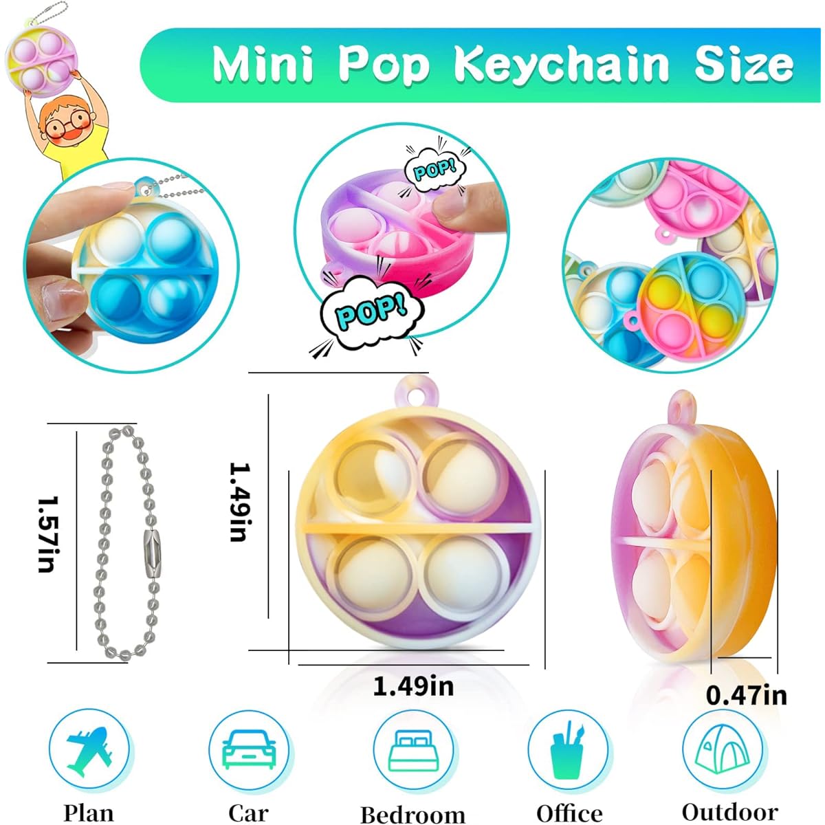 ONKULL Pop Keychain Fidget Toys, 30pcs Pop Keychains Fidget Toys for Kids Party Favors Mini Fidget Packs Sensory Stress Relievers Poppers Toys Party Gifts for Boys Girls Adults