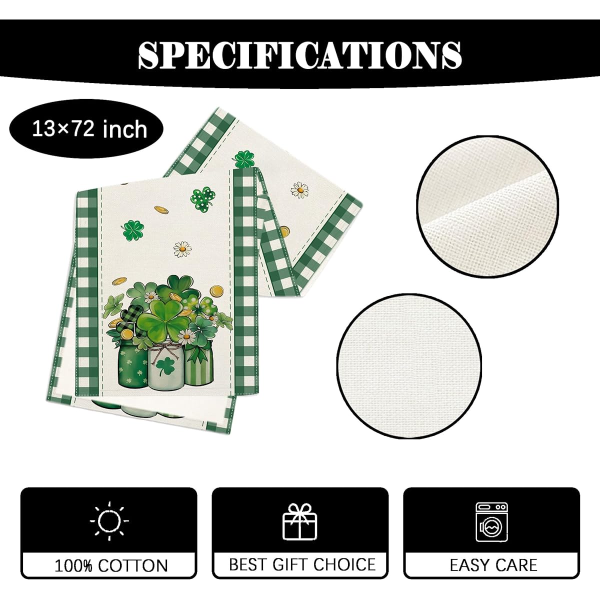 St. Patrick's Day Table Runner, St. Patrick's Day Tablecloth, Irish Shamrock Decor, St. Patrick's Day Decorations for Home Table