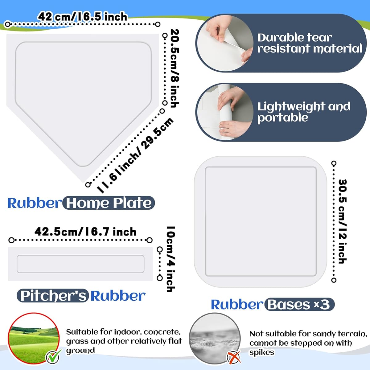 Hiboom Kickball Set with Base, Dodgeball Playground Ball Set, 10" Kickball with Rubber Base, Needle and Ball Pump for Boys, Girls, Adults, Backyard Games, Camping, Picnic, Schoolyard, Summer