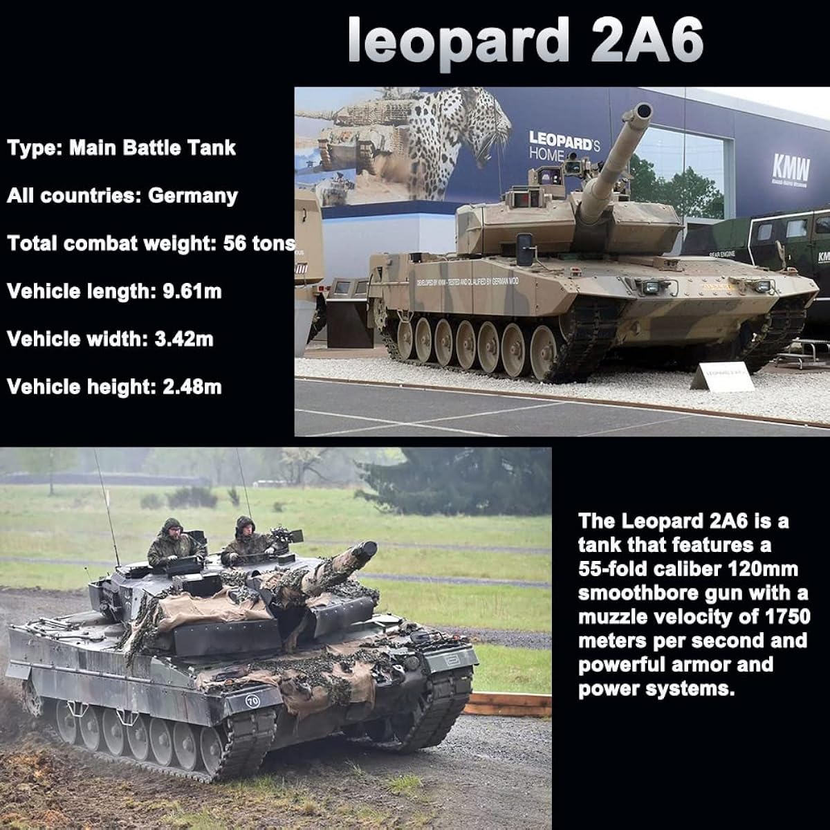 Ssccgym German Main Battle Remote Control Tank 1/16 Scale Leopard 2A6 Professional Tank Smoke Light Shoot BBS Super Large Tank 27 Inch (Standard RC Tank)
