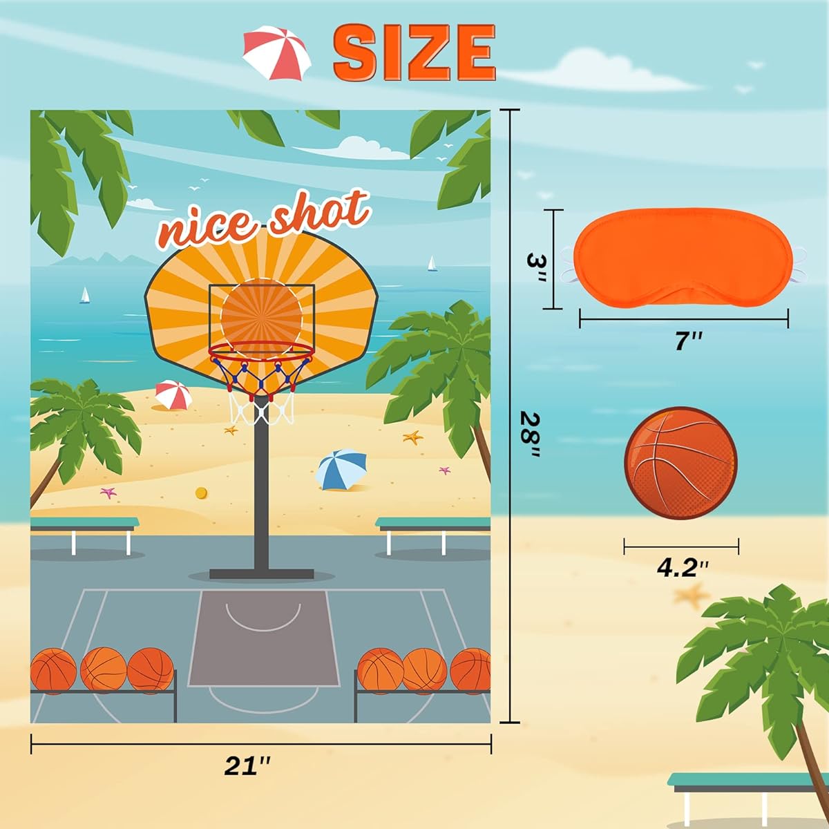 Basketball Hoop Pin Badge Party Game - 21" x 28" Poster with 24 Reusable Ball Stickers for Kids Birthday Party School Activity Classroom Games for Boys/Girls Party Decorations