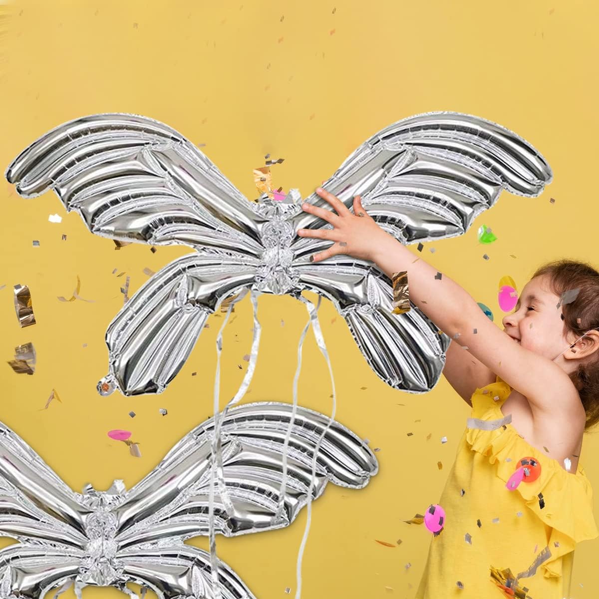 Butterfly Foil Balloons 47 Inch Large Angel Wings Balloons Mylar Balloons Butterfly Fairy Balloons Butterfly Mylar Balloons for Butterfly Theme Party Wedding Birthday Party Supplies 1pc(Silver)