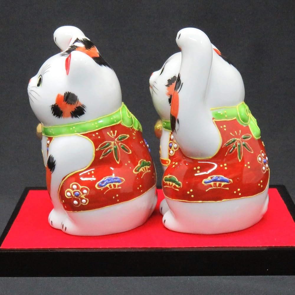 Good Luck Ornament Kutani Ware Pair Lucky Cat Sheng Ceramic Prosperous Business Item Feng Shui Goods
