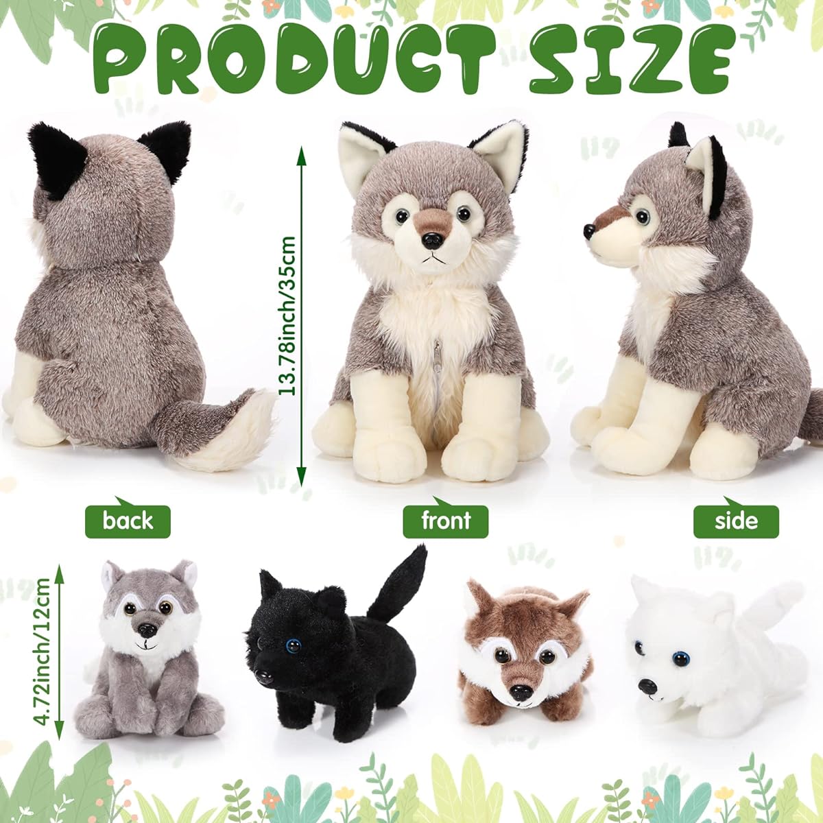 Honoson 5 Piece Wolf Stuffed Animals Set, 14" Mummy Wolf Plush Toy with 4 Cute Baby Wolves in Belly, Soft Wolf Stuffed Animals for Wolf Lovers Boys Girls Christmas Birthday Party Favors Gifts (Cute)