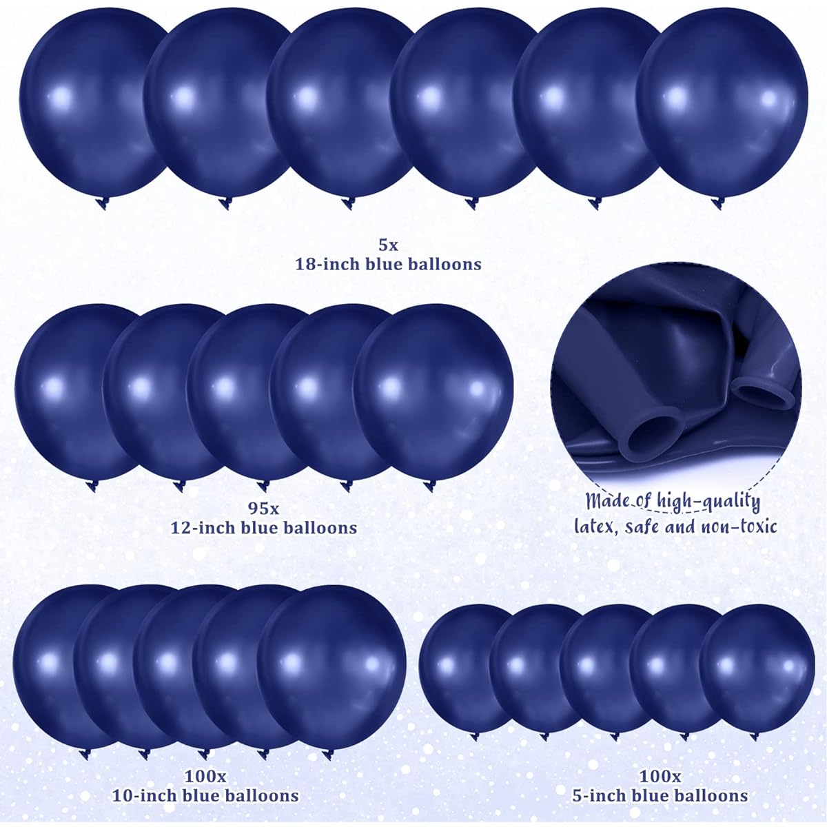 300pcs Latex Balloons Different Sizes 5/10/12/18inch Party Balloons Bulk Anniversary Balloons for Birthday Wedding Baby Shower Party Decorations (Dark Blue)