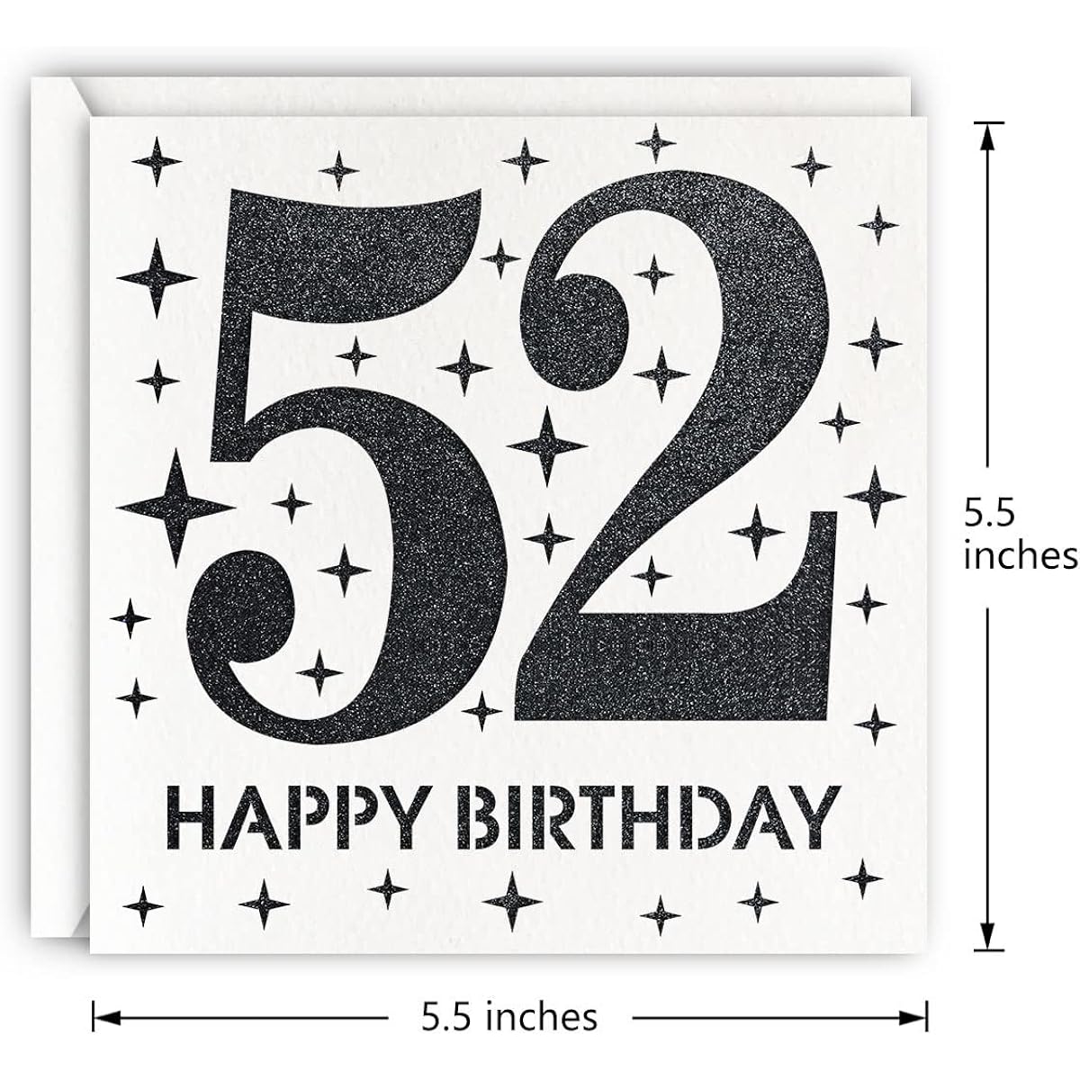 Black 52nd Birthday Card Laser Cut Glitter for Women and Men 52 Years Old Gift for Husband, Brother, Father