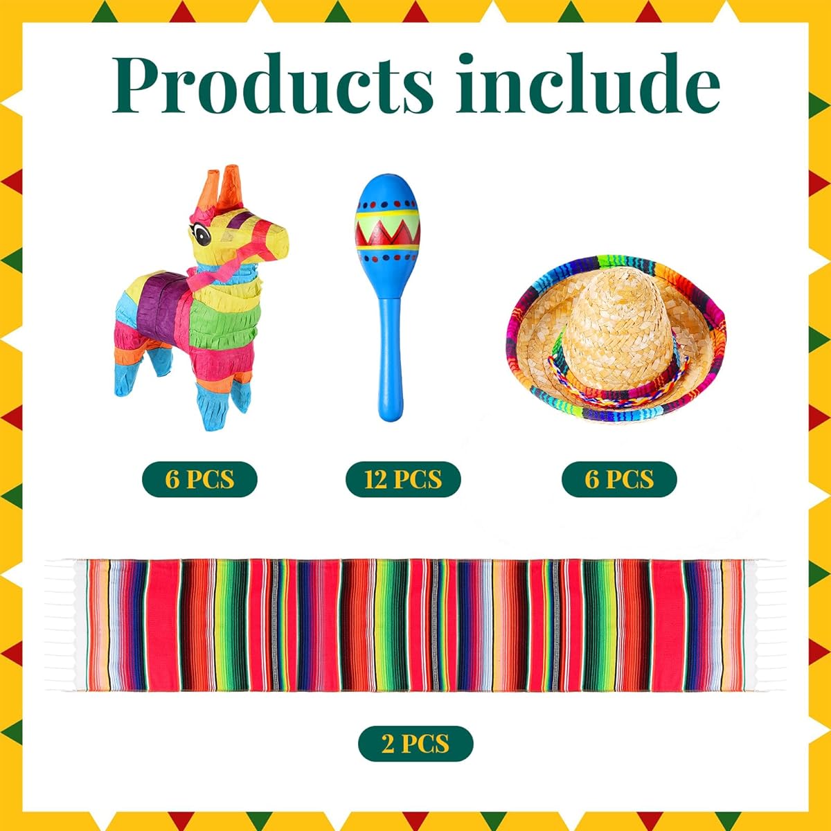 Libima Mexican Party Decorations 26 Pieces Donkey Pinata 6 Pieces Large Fiesta Maracas 12 Pieces Mexican Serape Table Runner 6 Pieces Mexican Sombrero Party Hats for Party Decorations for Mexican Style Events