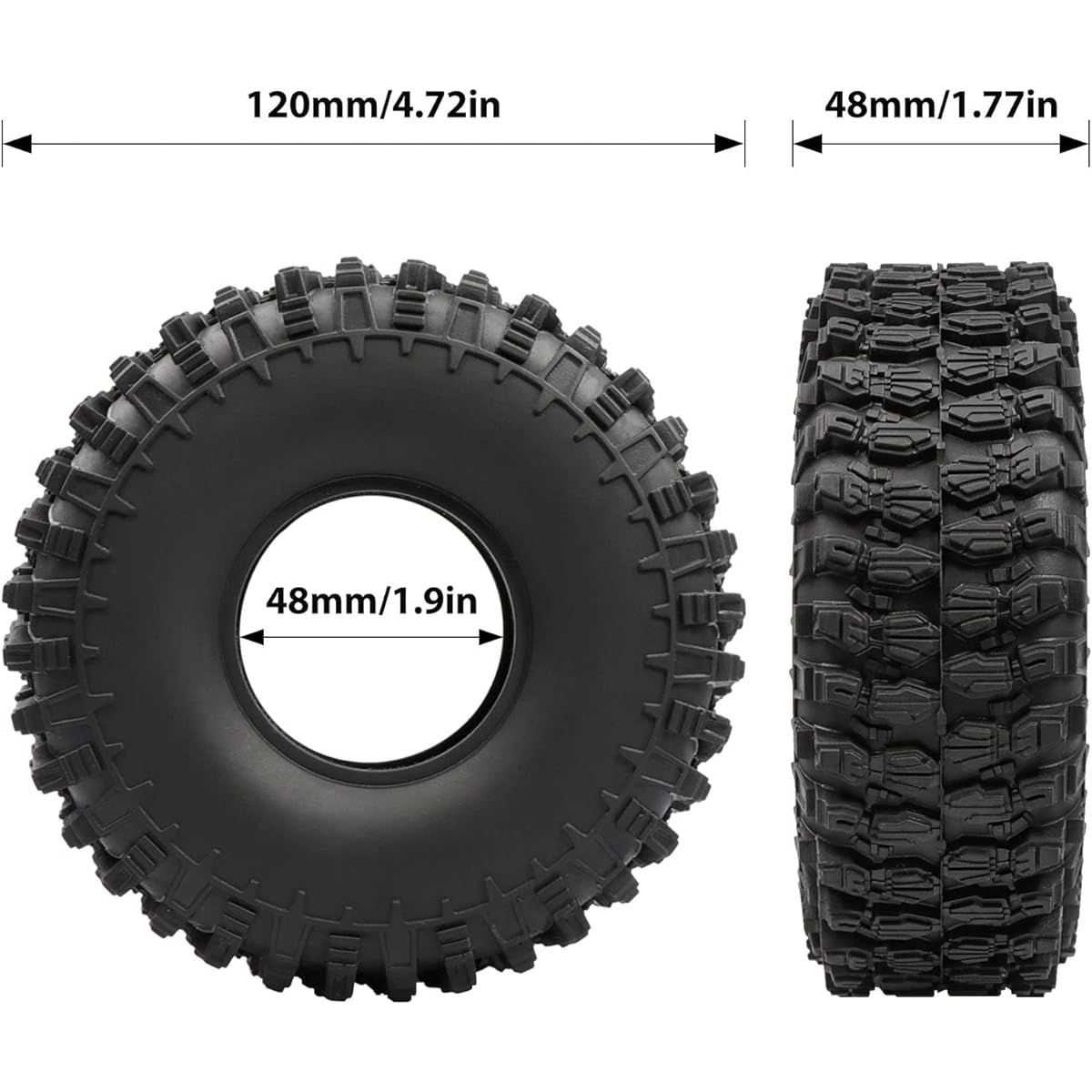 AIMROCK RC Crawler Tires 4.7" Outer Diameter 1.9" Beadlock Wheel Rim for SCX10 90047 SCX10 III AXI03007 Set of 4