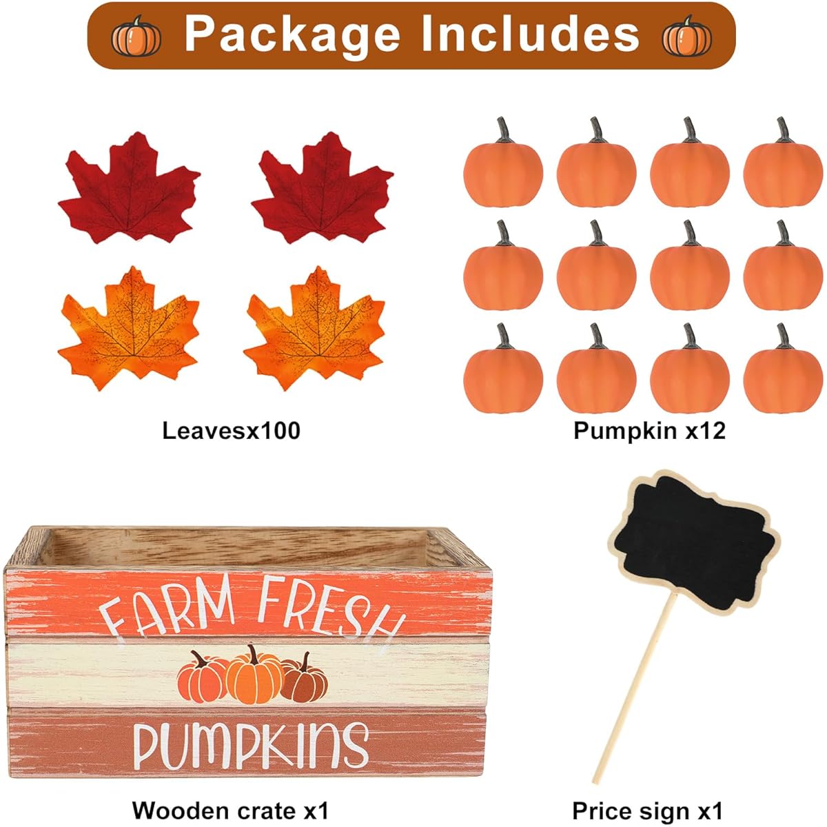 Whaline Fall Pumpkin Mini Crate Set Thanksgiving Wooden Tiered Tray Decor Fall Decorative Box Farm Fresh Maple Leaf Pumpkin Table Centerpiece Sign Party Home Kitchen Dining Table Decor
