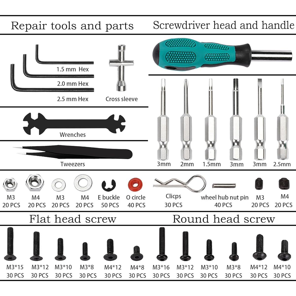 Kimapeso RC Car Screw Kit and 652 Pieces Universal RC Car Screw Tool Assortment Set RC Screws Hardware Fasteners RC Parts Screw Kit for 1/8 1/10 1/12 1/16 Scale RC Car Truck Crawler