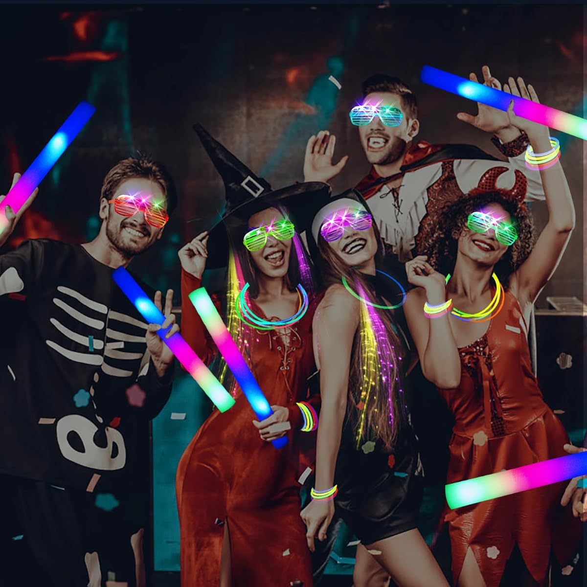 Baijle Glow in the Dark Party Supplies, 16pcs Foam Glow Sticks, 16pcs LED Glasses, 16pcs Glow Stick Bracelets, 16pcs LED Hair Clips Fiber Optic for Glow Party, New Year, Wedding, Concert