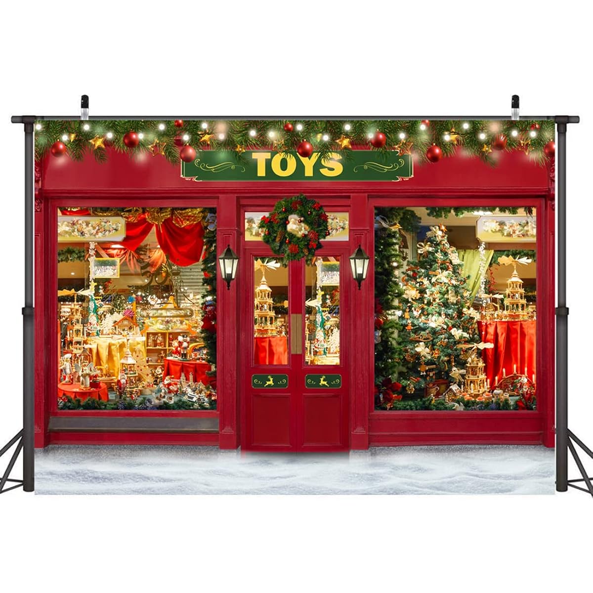 Lofaris Christmas Toy Store Backdrop Winter Christmas Tree Gifts New Year's Eve Photography Family Party Birthday Glitter Bokeh Sparkle Red Merry Christmas Background Banner Decoration Photo Booth Props 7x5ft
