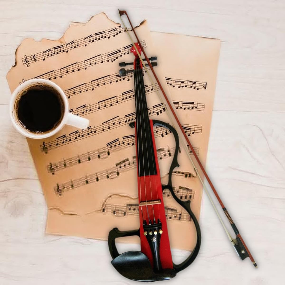 DeeRace Electric Violin Set, Solid Wood Silent Electric Violin Stringed Instrument with Metal Fittings and Hard Case for Beginners and Adults, Red
