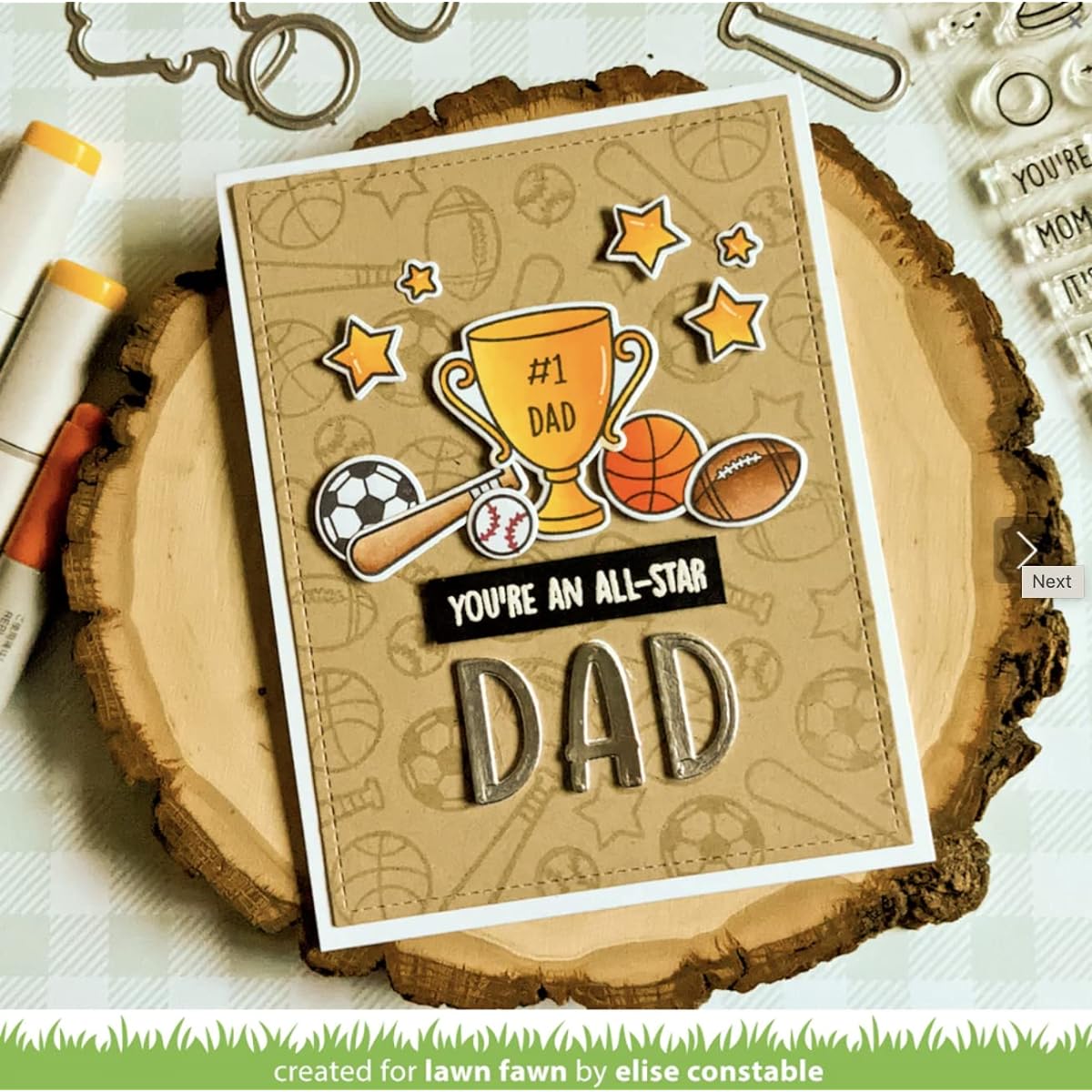 Lawn Fawn All Star 4" x 6" Clear Stamp Set and Coordinating Dies (LF2867 LF2868) 1 Stamp/Die Storage Pocket Set of 3
