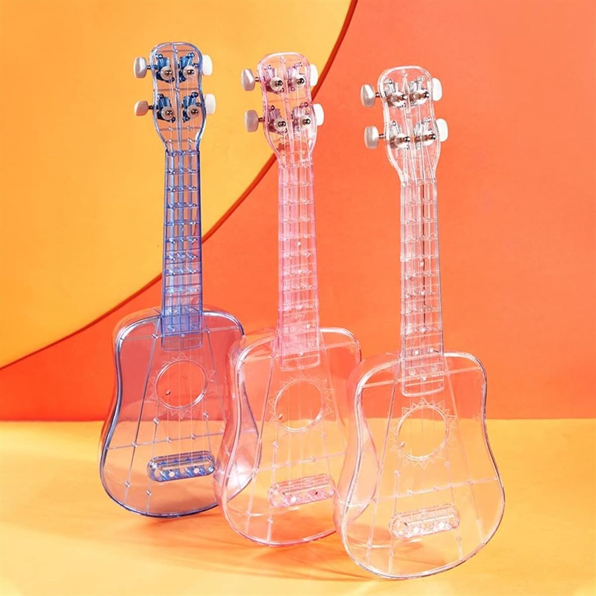 Ukulele 21 inches Ukulele 4 Strings Music Development ABS Portable Mini Guitar Ukelele for Beginner 4 Strings Music Development Guitar (Color : Clear Blue) (Clear Pink)