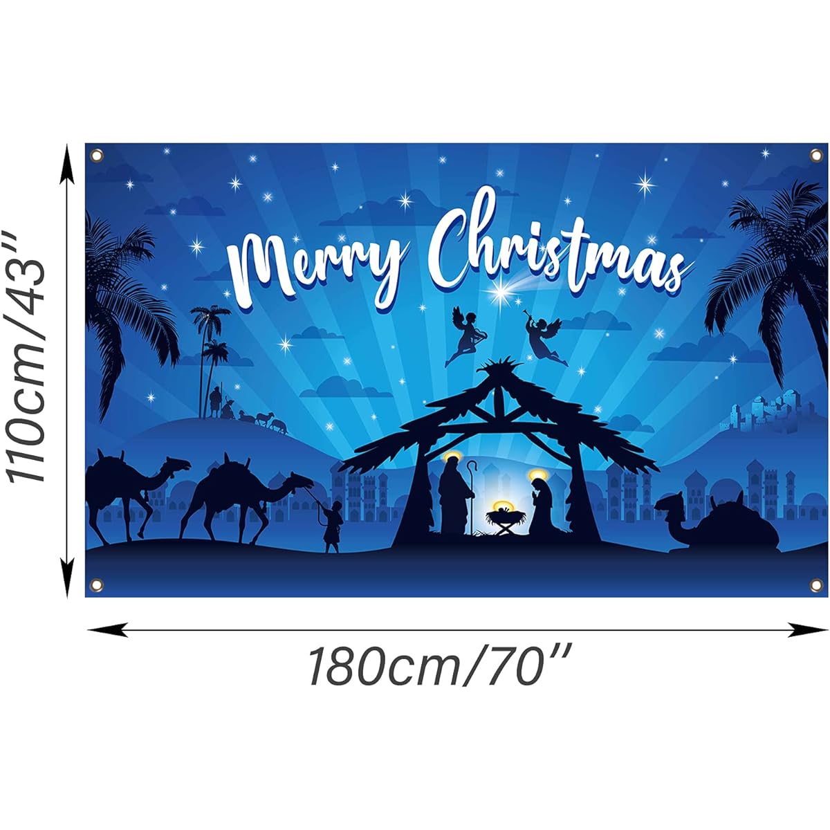 Holy Nativity Christmas Background Decoration Outdoor/Indoor Manger Scene Religious Blue Banner Background Home Office Decor