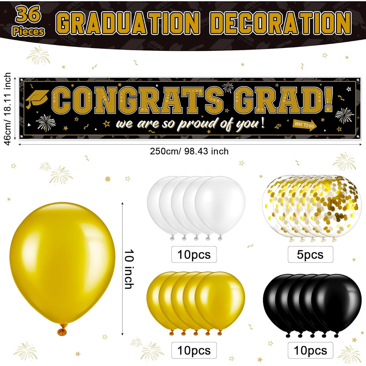 36 Pieces Graduation Banner Balloon Party Decoration 2023 Congratulations on Graduation Graduation Banner Garden Outdoor Decoration Graduation Balloon Banner High School College Graduation Party Supplies Black Gold